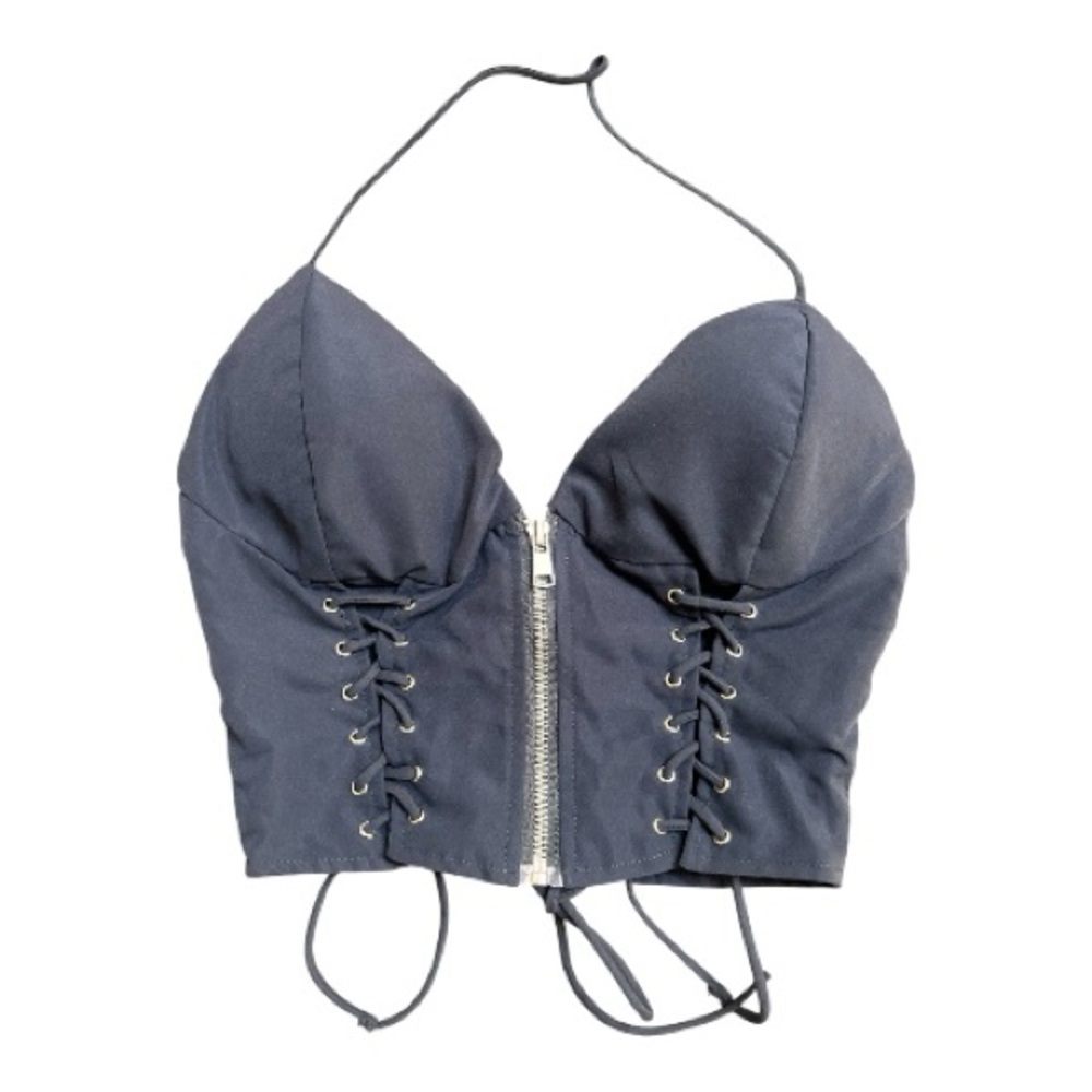 Sister Party blue gray corset zippered cropped tank Size Medium